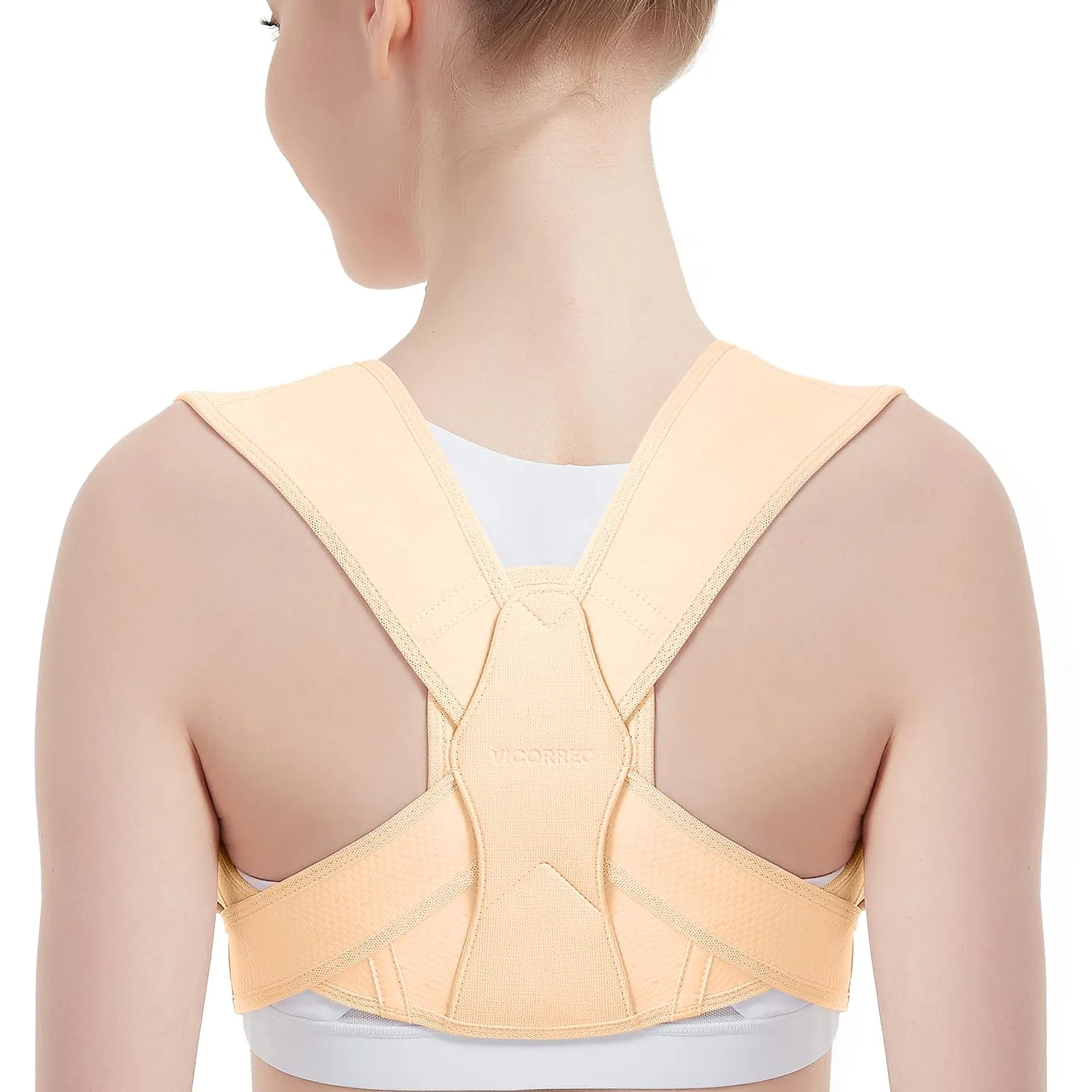 Posture Corrector for Women and Men, Adjustable Upper Back Brace for Clavicle Support and Providing Pain Relief from Neck, Shoulder, and Upper Back (Beige, Small/Medium)