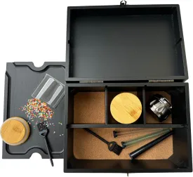 Premium Decorative Black Bamboo Storage Box Set with Multi-Purpose Accessories - Removable Dividers, Wooden Home Decor, Gift for Organizers and Minimalists, Sound-Absorbing Design