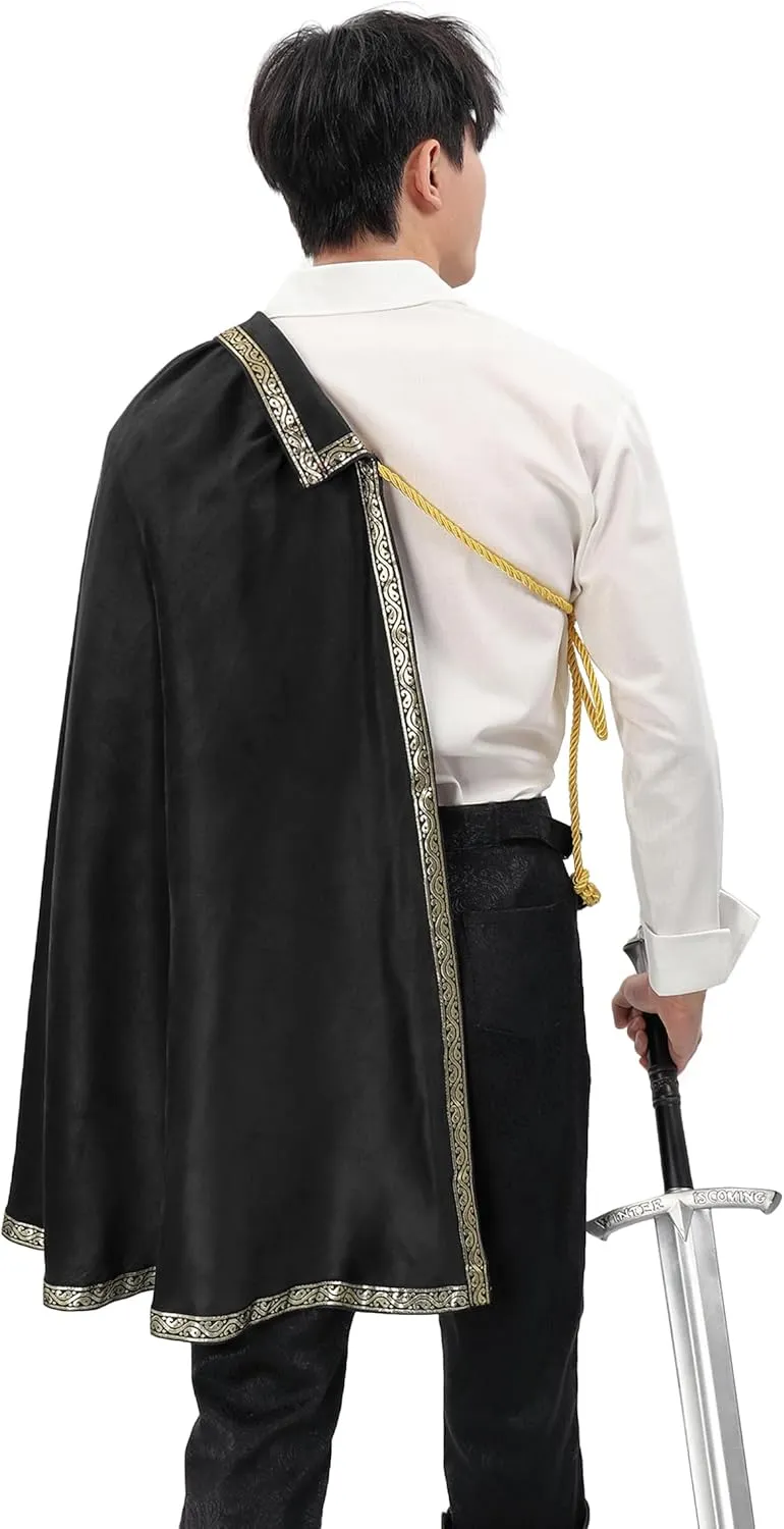 PROCOS Medieval Tudor Cape Renaissance Cavalier Half Shoulder Shawl Black Hooded Shrug Ranger's Cloak LARP Costume