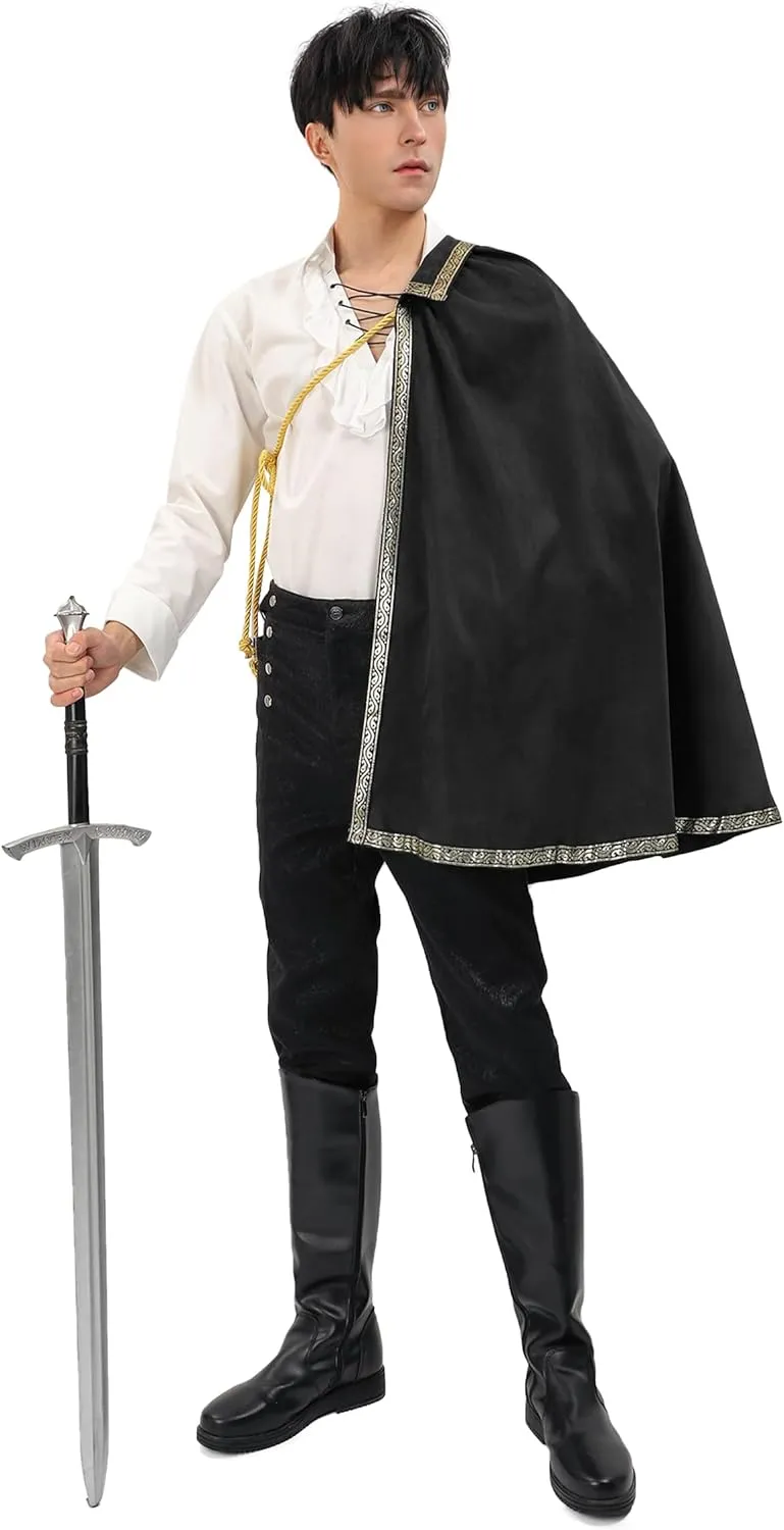 PROCOS Medieval Tudor Cape Renaissance Cavalier Half Shoulder Shawl Black Hooded Shrug Ranger's Cloak LARP Costume