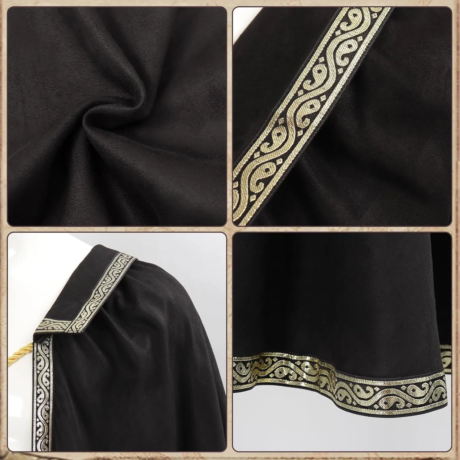 PROCOS Medieval Tudor Cape Renaissance Cavalier Half Shoulder Shawl Black Hooded Shrug Ranger's Cloak LARP Costume