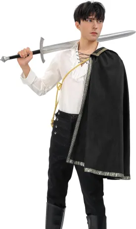 PROCOS Medieval Tudor Cape Renaissance Cavalier Half Shoulder Shawl Black Hooded Shrug Ranger's Cloak LARP Costume