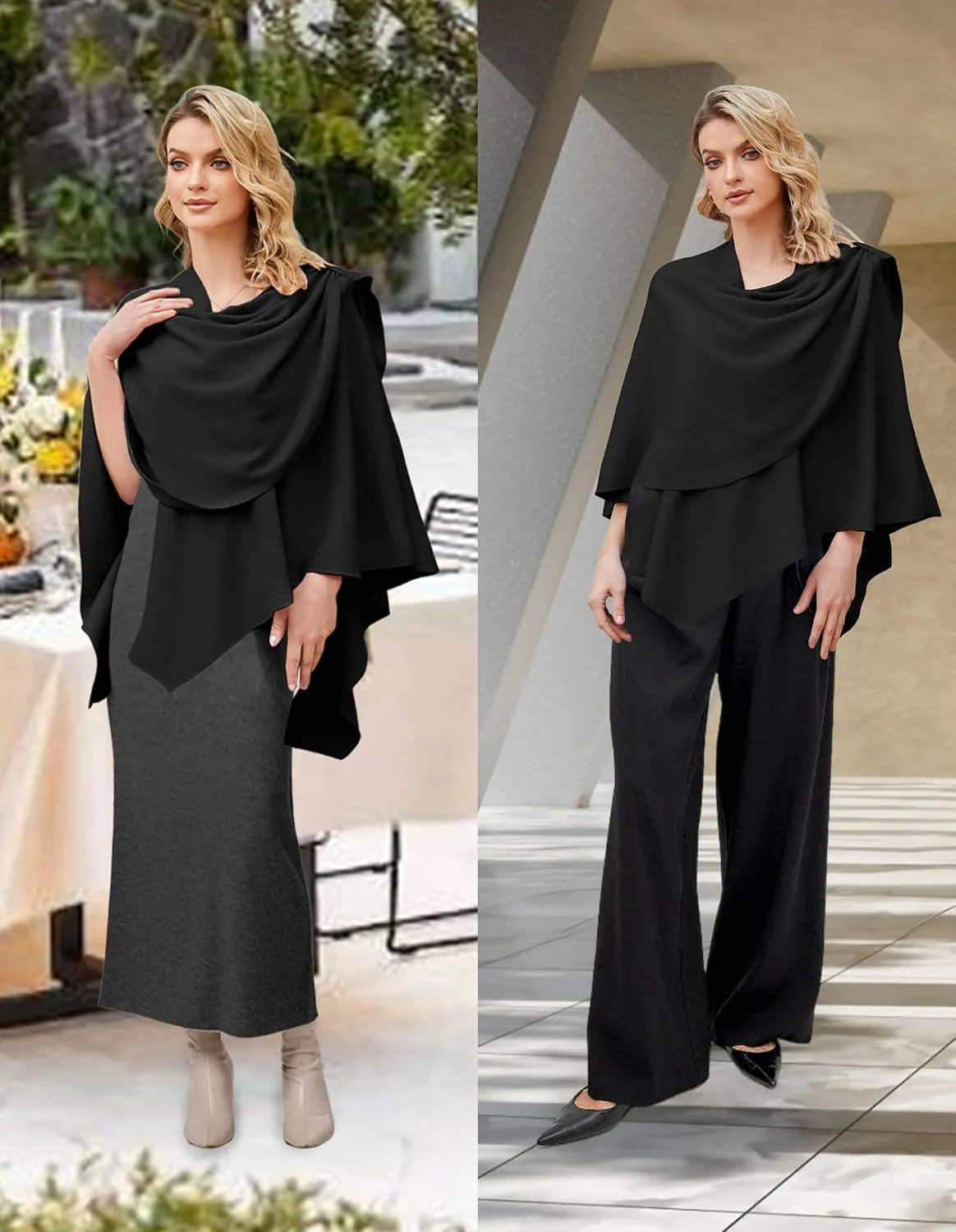 PULI Womens Large Cross Front Poncho Sweater Wrap Topper Knitted Elegant Shawls Cape for Fall Winter