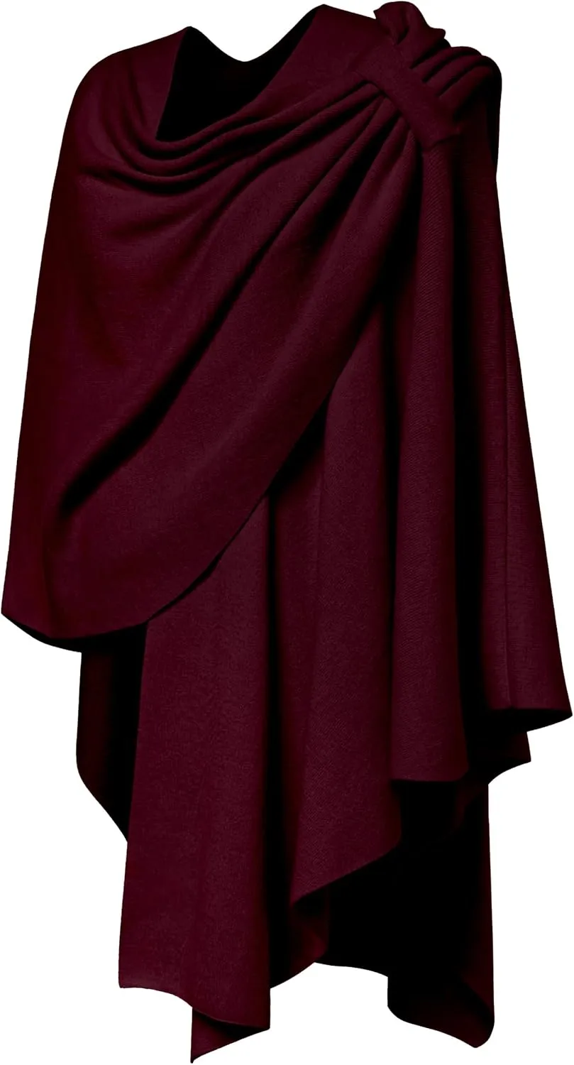 PULI Womens Large Cross Front Poncho Sweater Wrap Topper Knitted Elegant Shawls Cape for Fall Winter