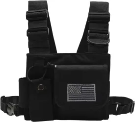 Radio Chest Harness Chest Front Single Pack Pouch Holster Vest Rig for Motorola Midland Kenwood Baofeng Retevis Walkie Talkie with Reflective Strips Shoulder