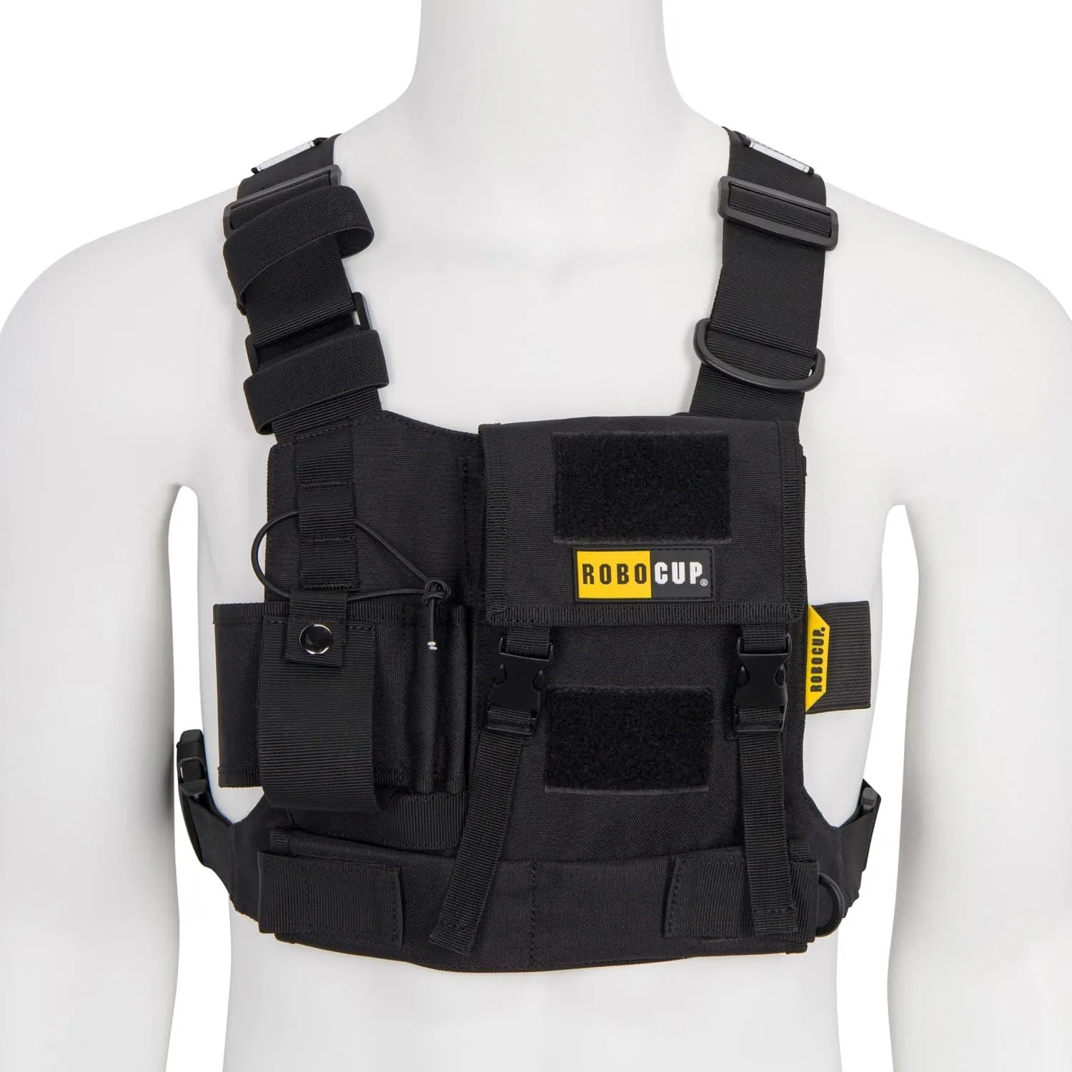 Radio Chest Harness Vest - Adjustable Utility Organizer with Silent Buckle Closure - Full-Size Ham Radio Pouch, Secure Fit, Work Gear with D-Ring, Reflective Safety Stripes, Hook & Loop Patch