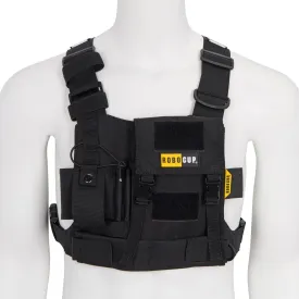 Radio Chest Harness Vest - Adjustable Utility Organizer with Silent Buckle Closure - Full-Size Ham Radio Pouch, Secure Fit, Work Gear with D-Ring, Reflective Safety Stripes, Hook & Loop Patch