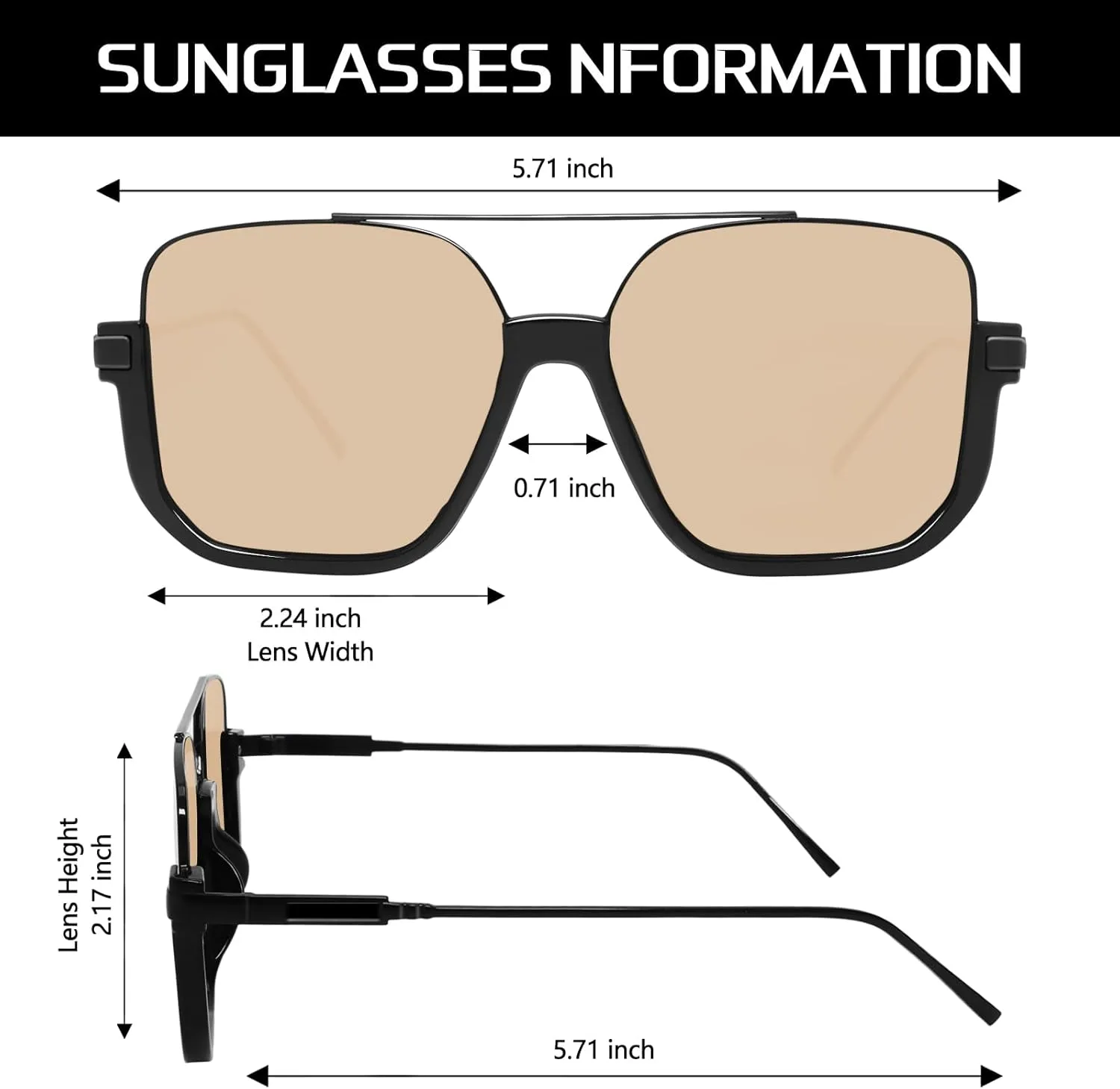 Retro Oversized Aviator Sunglasses for Women Men Square Semi-Rimless Sun Glasses 70s Trendy Shades Pilot-style