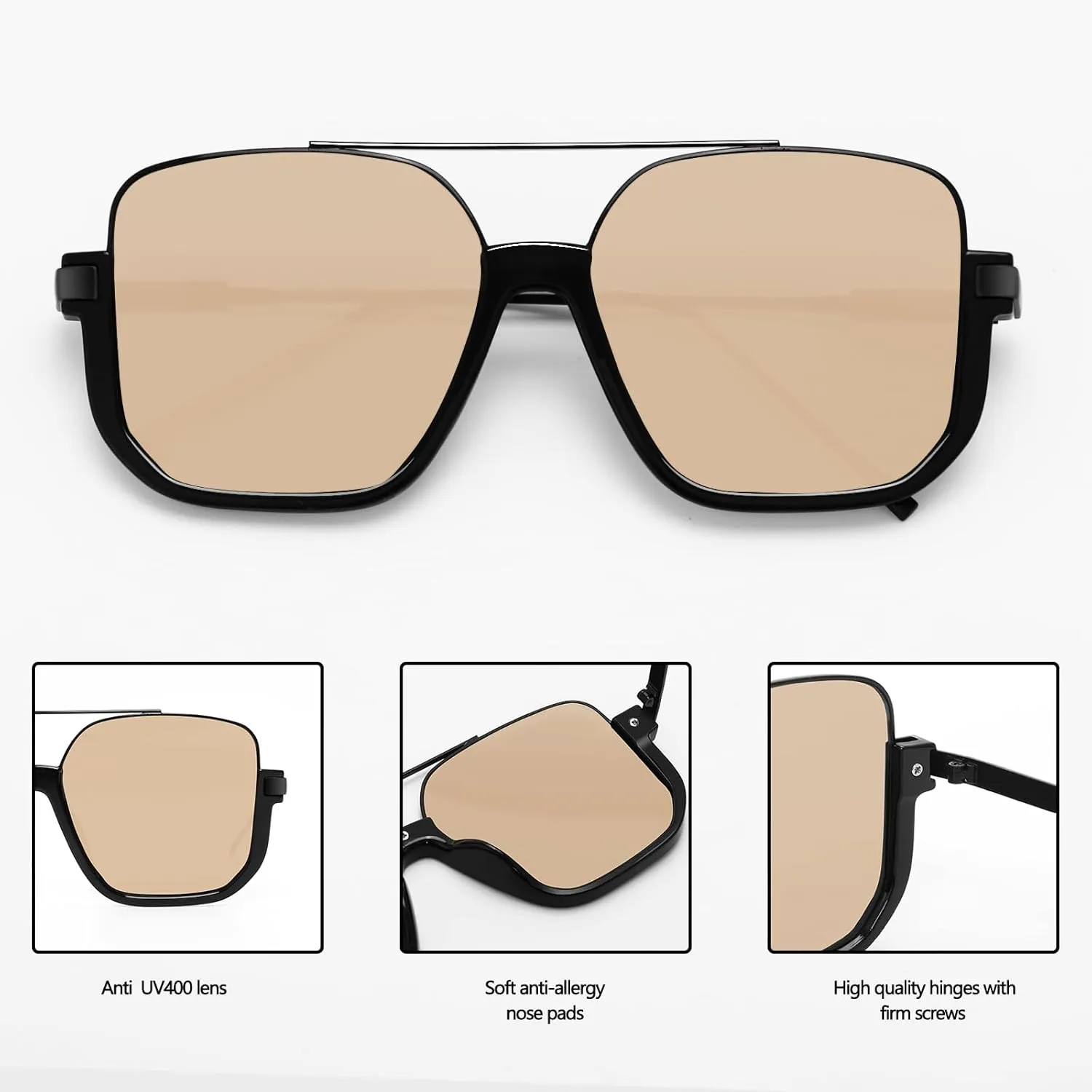 Retro Oversized Aviator Sunglasses for Women Men Square Semi-Rimless Sun Glasses 70s Trendy Shades Pilot-style
