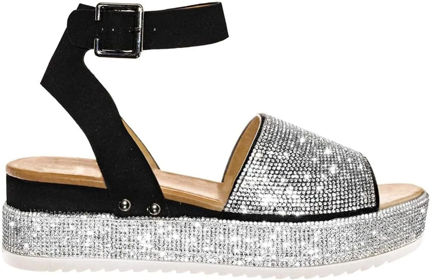 Sandals for Women Fashion Trendy Rhinestone Glitter Flatform Sandal 2025 Womens Ankle Strap Platform Shoes Shiny Rhinestone Boho Crystal Wedges Open Toe Dress Sandals Comfortable Platform Shoes 2025