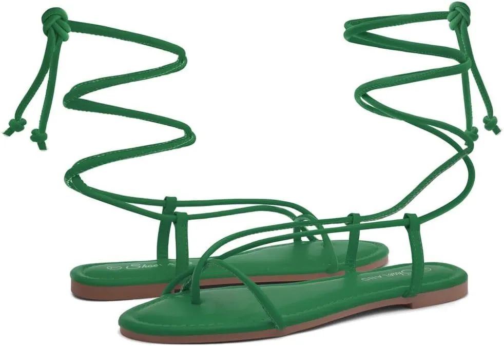 Shoe Land Womens Flat Sandals  Comfortable Lace-Up Gladiator Sandals with Adjustable Ankle Wrap | Strappy Crisscross Open Toe Tie-Up Shoes for Summer, Beach & Travel