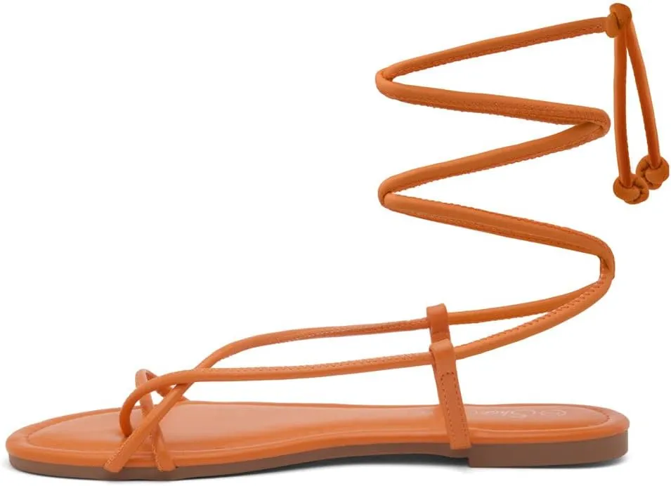 Shoe Land Womens Flat Sandals  Comfortable Lace-Up Gladiator Sandals with Adjustable Ankle Wrap | Strappy Crisscross Open Toe Tie-Up Shoes for Summer, Beach & Travel
