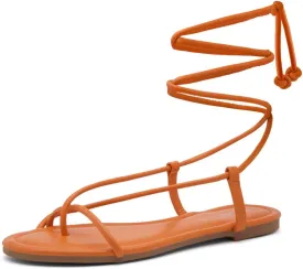 Shoe Land Womens Flat Sandals  Comfortable Lace-Up Gladiator Sandals with Adjustable Ankle Wrap | Strappy Crisscross Open Toe Tie-Up Shoes for Summer, Beach & Travel