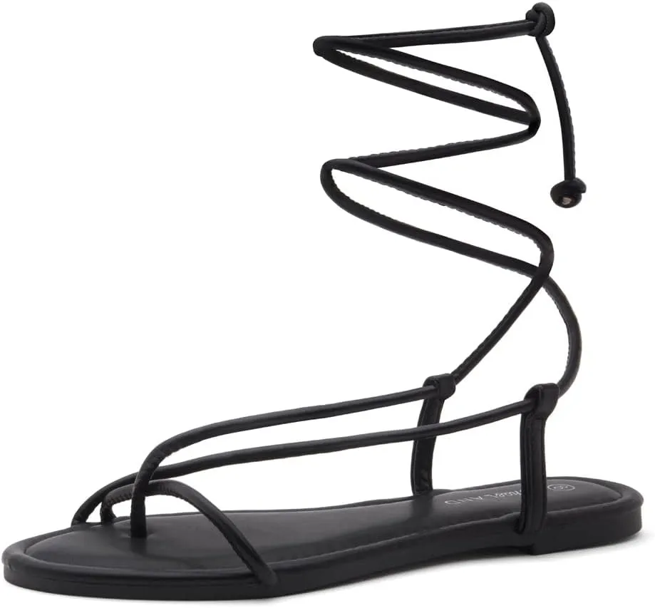 Shoe Land Womens Flat Sandals  Comfortable Lace-Up Gladiator Sandals with Adjustable Ankle Wrap | Strappy Crisscross Open Toe Tie-Up Shoes for Summer, Beach & Travel