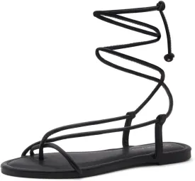 Shoe Land Womens Flat Sandals  Comfortable Lace-Up Gladiator Sandals with Adjustable Ankle Wrap | Strappy Crisscross Open Toe Tie-Up Shoes for Summer, Beach & Travel