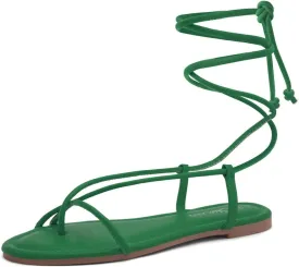 Shoe Land Womens Flat Sandals  Comfortable Lace-Up Gladiator Sandals with Adjustable Ankle Wrap | Strappy Crisscross Open Toe Tie-Up Shoes for Summer, Beach & Travel
