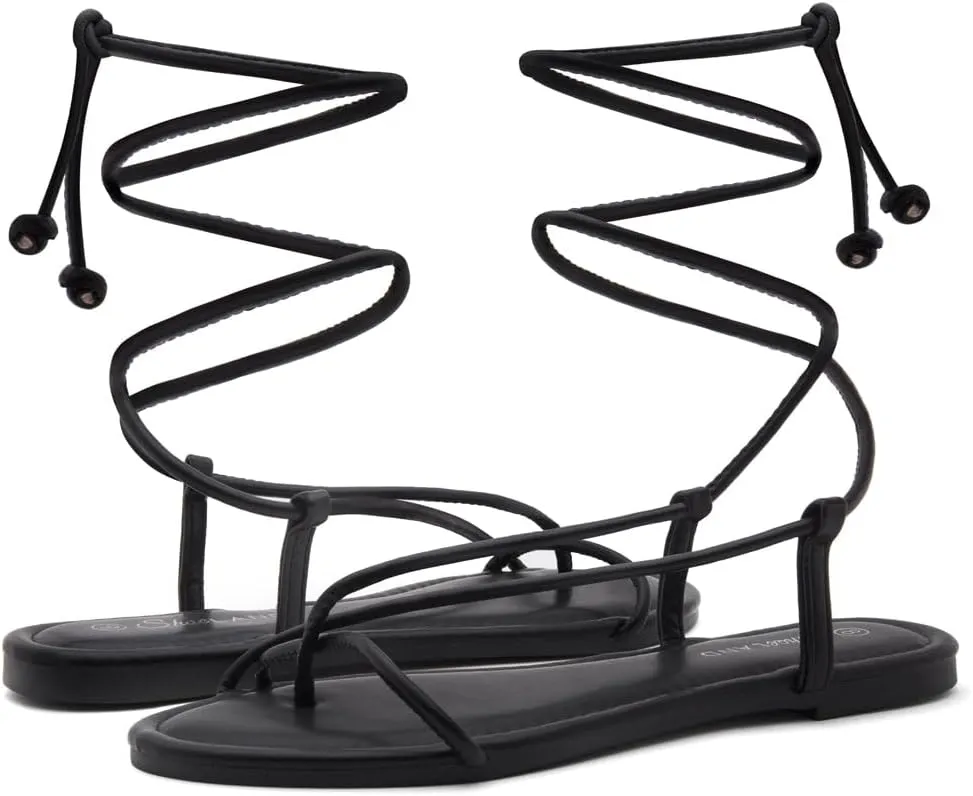 Shoe Land Womens Flat Sandals  Comfortable Lace-Up Gladiator Sandals with Adjustable Ankle Wrap | Strappy Crisscross Open Toe Tie-Up Shoes for Summer, Beach & Travel