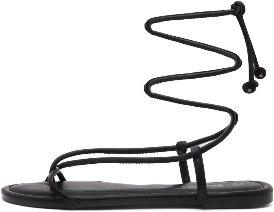 Shoe Land Womens Flat Sandals  Comfortable Lace-Up Gladiator Sandals with Adjustable Ankle Wrap | Strappy Crisscross Open Toe Tie-Up Shoes for Summer, Beach & Travel