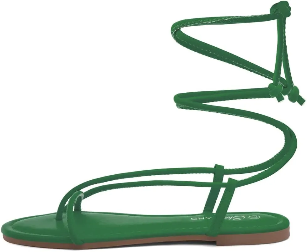 Shoe Land Womens Flat Sandals  Comfortable Lace-Up Gladiator Sandals with Adjustable Ankle Wrap | Strappy Crisscross Open Toe Tie-Up Shoes for Summer, Beach & Travel