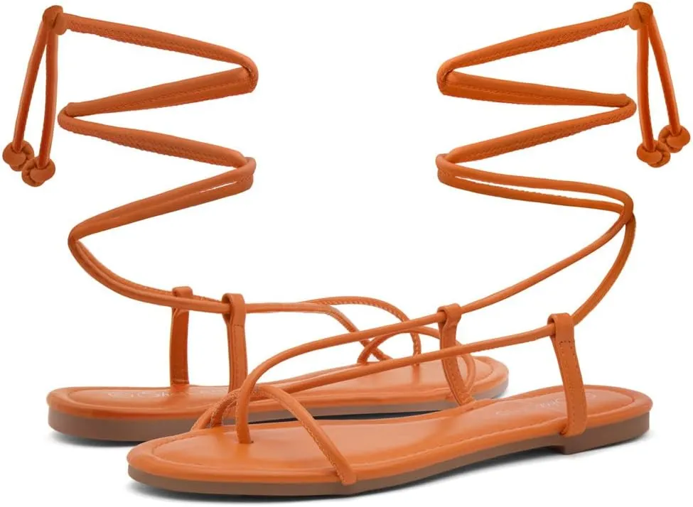 Shoe Land Womens Flat Sandals  Comfortable Lace-Up Gladiator Sandals with Adjustable Ankle Wrap | Strappy Crisscross Open Toe Tie-Up Shoes for Summer, Beach & Travel