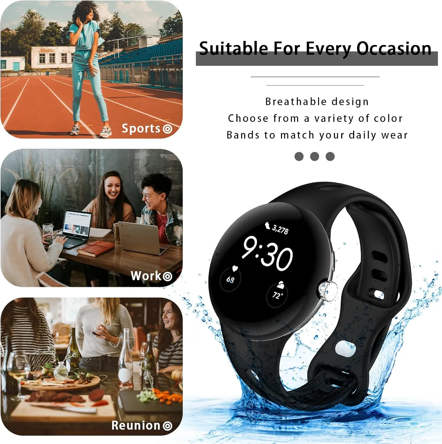 Slim Bands Compatible with Google Pixel Watch 3 (41mm)/Pixel Watch 2 1, Adjustable Breathable Soft Silicone Sport Replacement Watch Band Straps Wristbands Bracelet for Google Pixel Watch