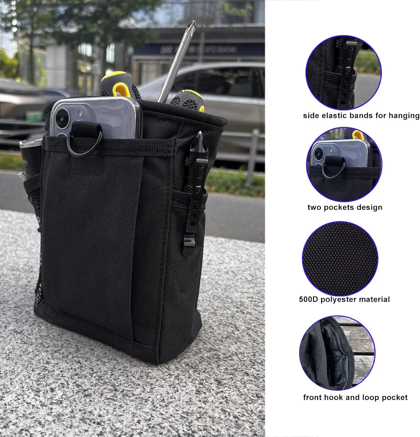 Small Tool Pouch,Utility Tool Bag, Small Toolbox, Screw Driver, Plier Organizer, Flashlight Holster and Knife Holder, Tool Belt Pouches for Electrician,Contractor,Plumber,Carpenter