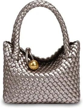 Small Woven Handbag Vegan Leather Top Luxurious Soft Shoulder Crossbody Bag Purse for Women