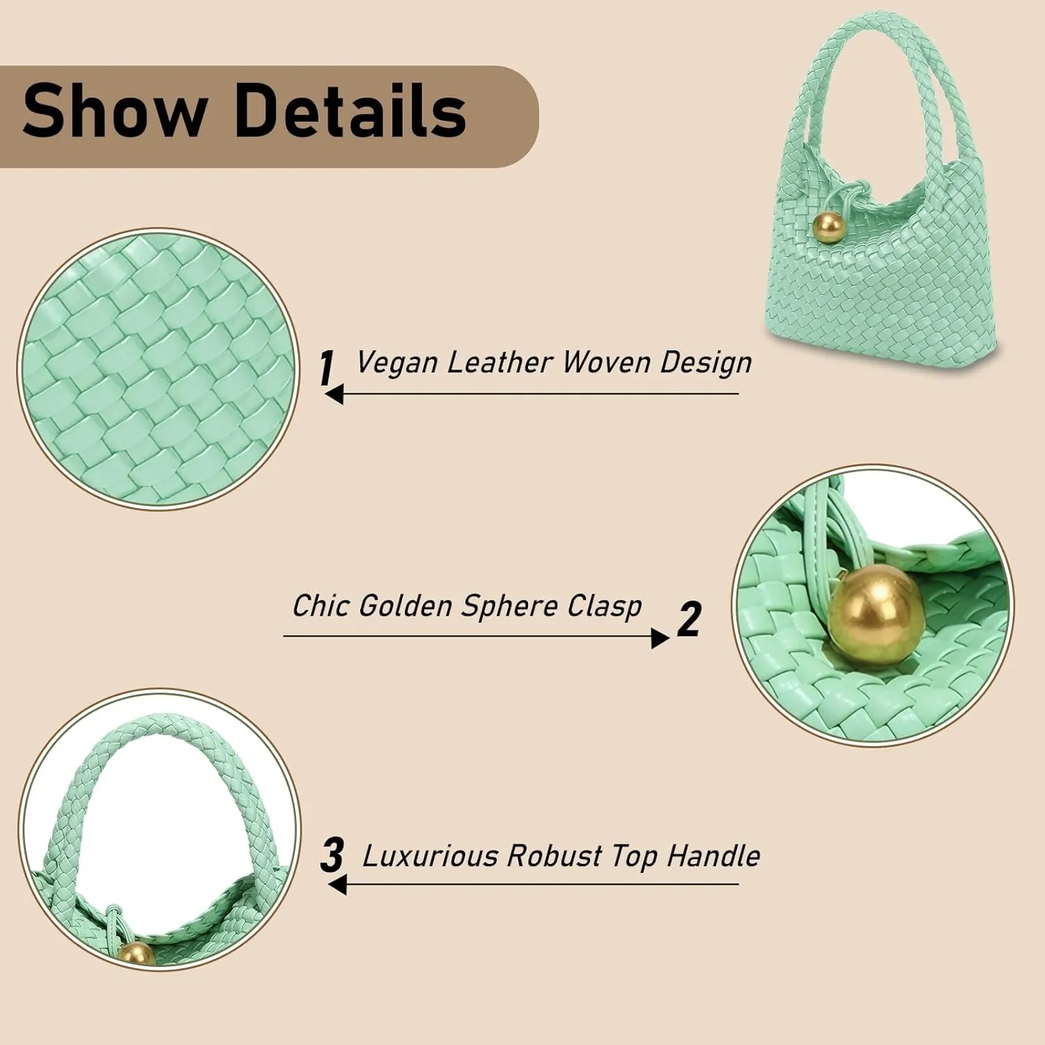 Small Woven Handbag Vegan Leather Top Luxurious Soft Shoulder Crossbody Bag Purse for Women