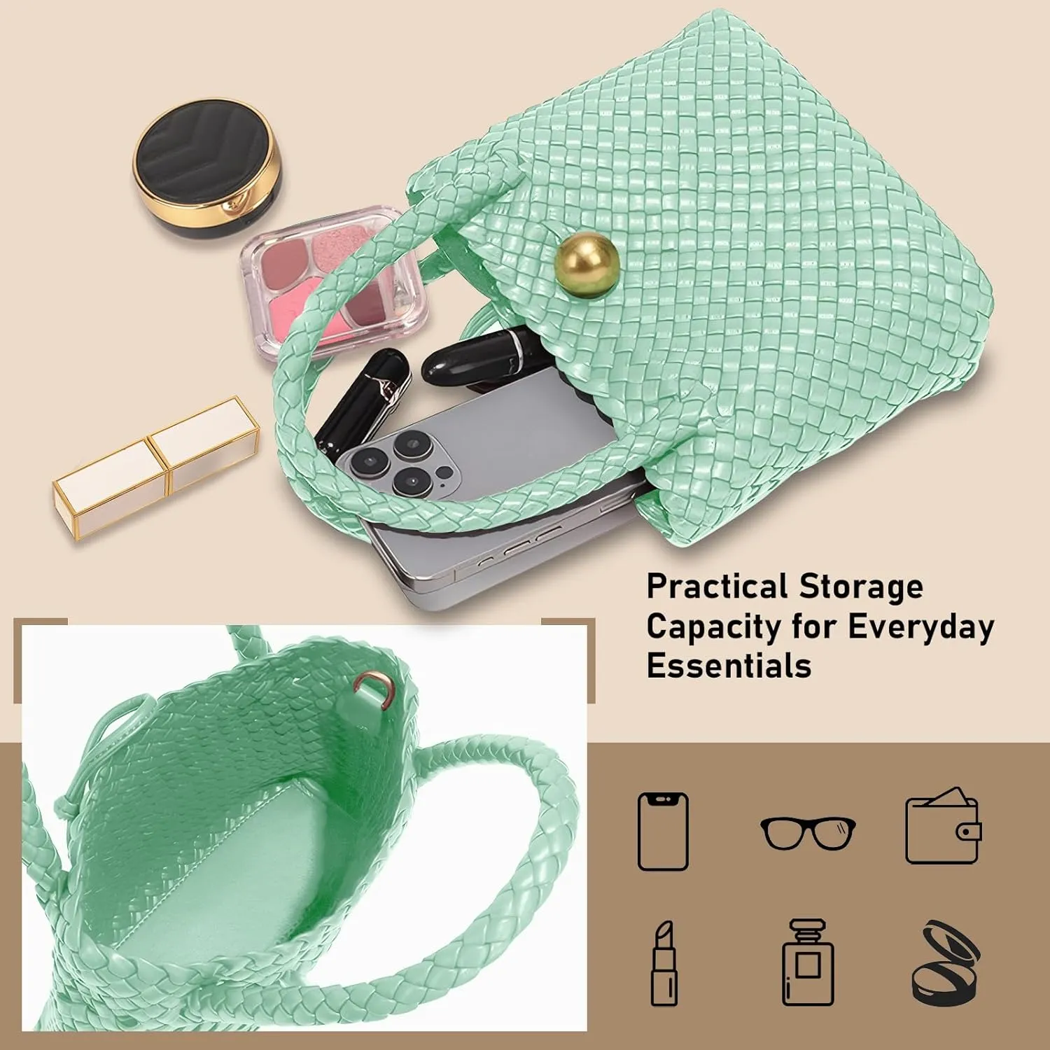 Small Woven Handbag Vegan Leather Top Luxurious Soft Shoulder Crossbody Bag Purse for Women