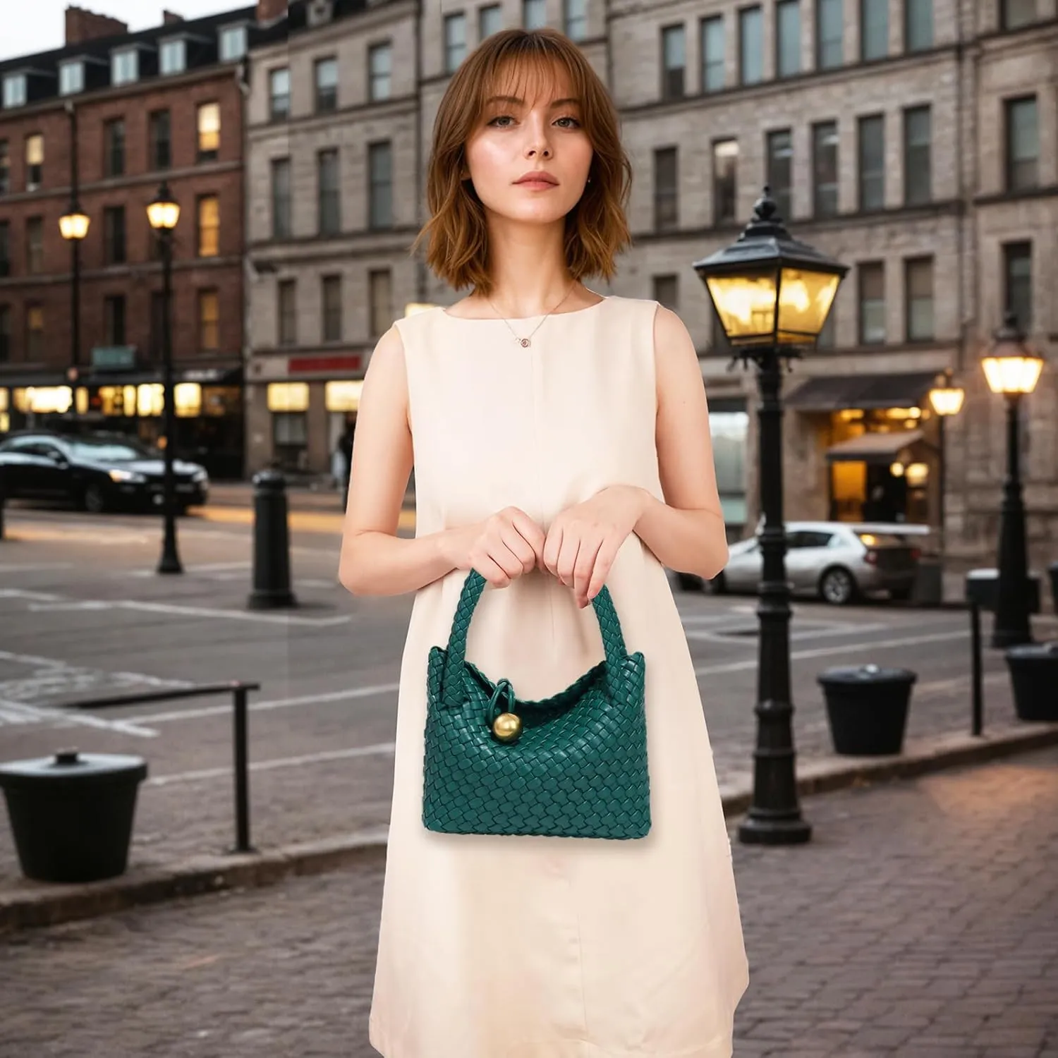 Small Woven Handbag Vegan Leather Top Luxurious Soft Shoulder Crossbody Bag Purse for Women