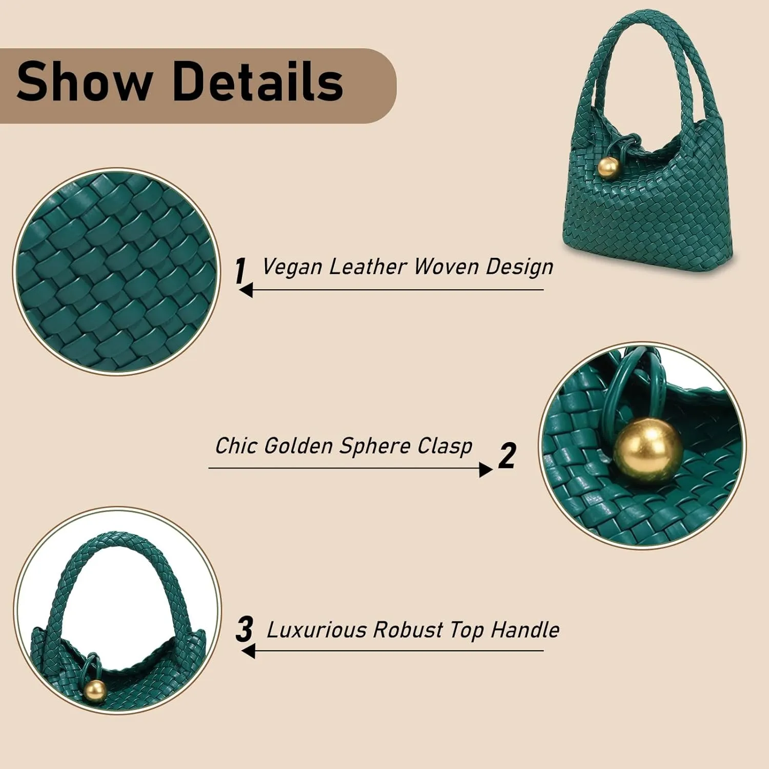 Small Woven Handbag Vegan Leather Top Luxurious Soft Shoulder Crossbody Bag Purse for Women