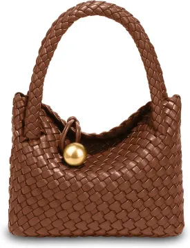 Small Woven Handbag Vegan Leather Top Luxurious Soft Shoulder Crossbody Bag Purse for Women