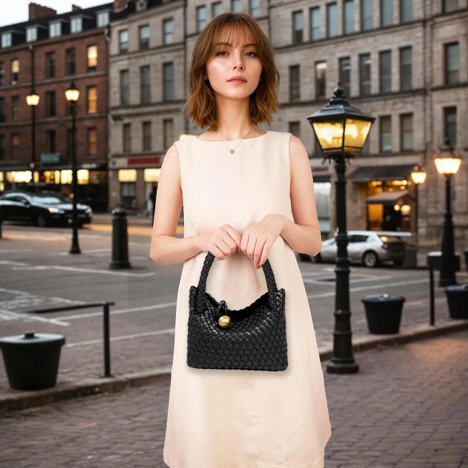 Small Woven Handbag Vegan Leather Top Luxurious Soft Shoulder Crossbody Bag Purse for Women