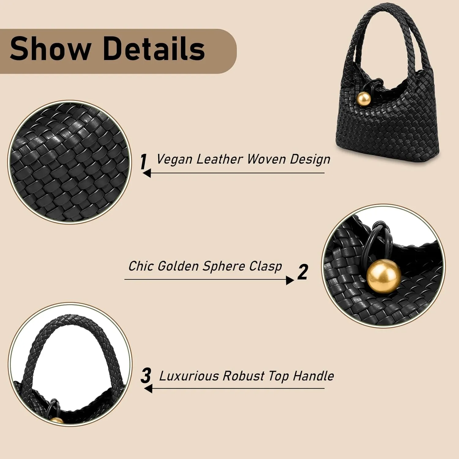 Small Woven Handbag Vegan Leather Top Luxurious Soft Shoulder Crossbody Bag Purse for Women