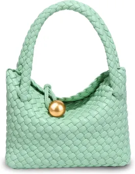 Small Woven Handbag Vegan Leather Top Luxurious Soft Shoulder Crossbody Bag Purse for Women