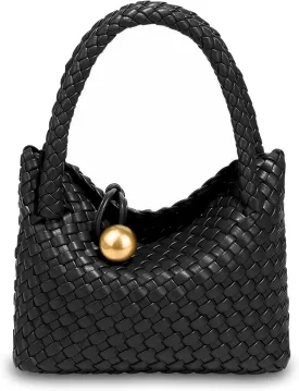 Small Woven Handbag Vegan Leather Top Luxurious Soft Shoulder Crossbody Bag Purse for Women