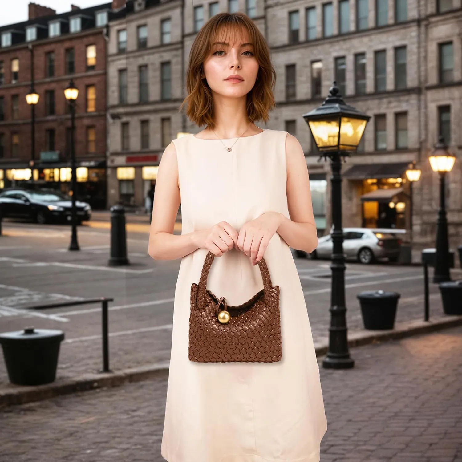 Small Woven Handbag Vegan Leather Top Luxurious Soft Shoulder Crossbody Bag Purse for Women