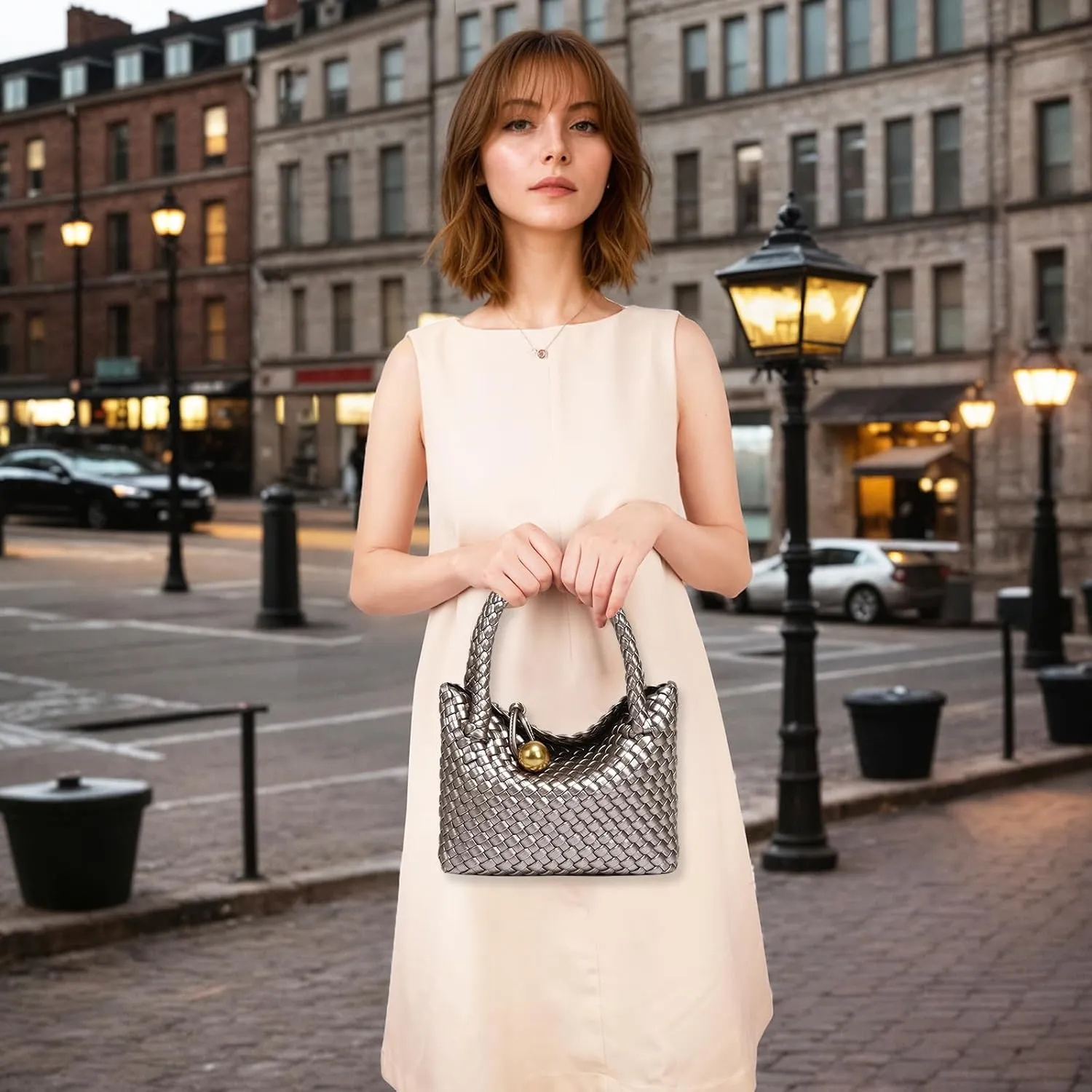 Small Woven Handbag Vegan Leather Top Luxurious Soft Shoulder Crossbody Bag Purse for Women