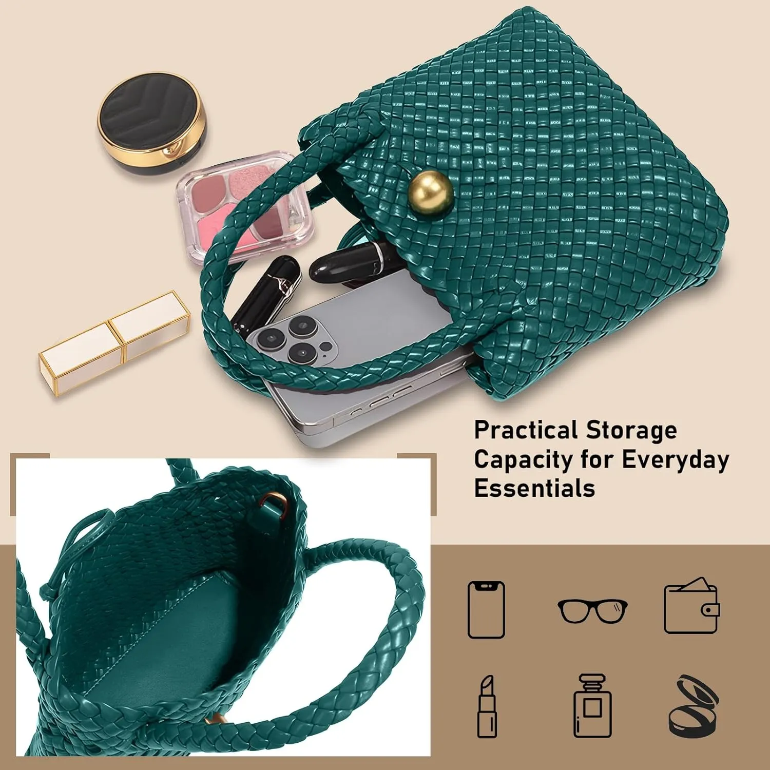 Small Woven Handbag Vegan Leather Top Luxurious Soft Shoulder Crossbody Bag Purse for Women