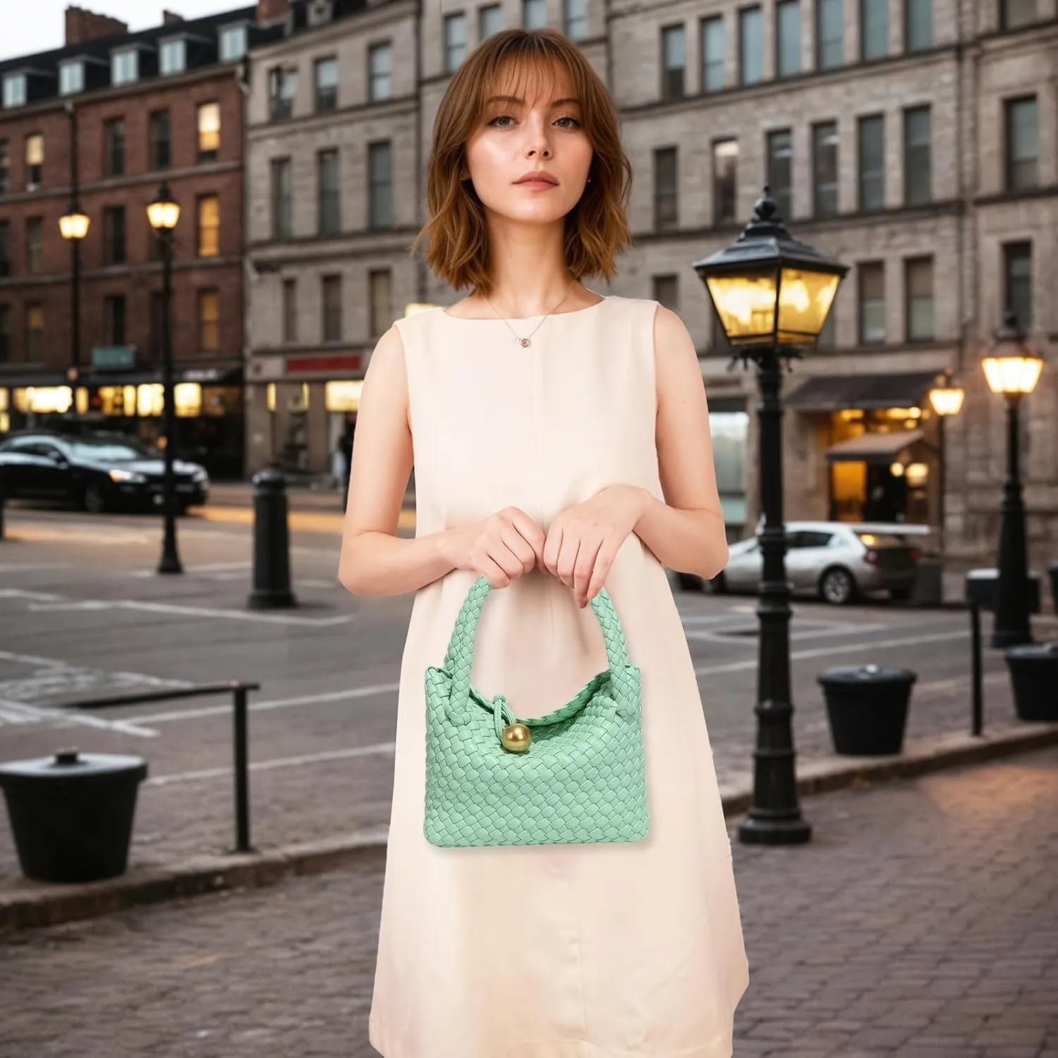 Small Woven Handbag Vegan Leather Top Luxurious Soft Shoulder Crossbody Bag Purse for Women