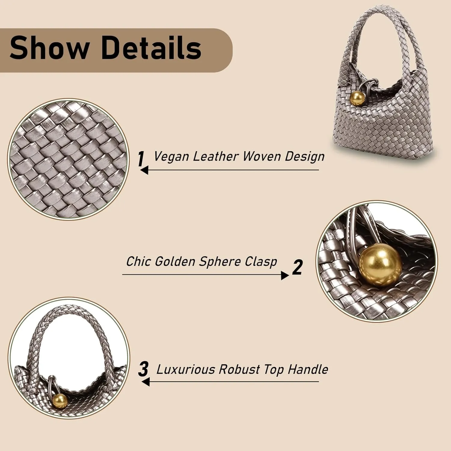 Small Woven Handbag Vegan Leather Top Luxurious Soft Shoulder Crossbody Bag Purse for Women