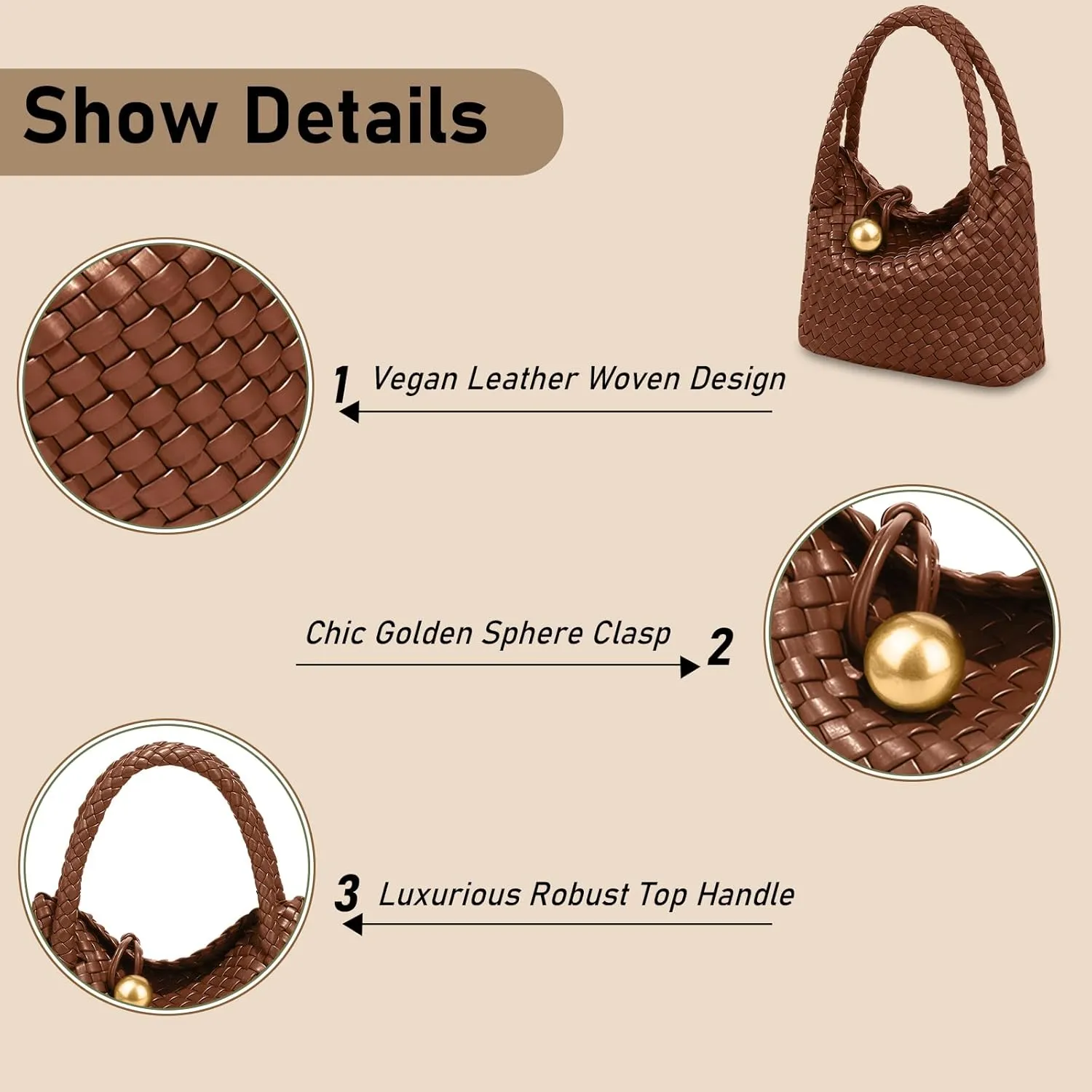 Small Woven Handbag Vegan Leather Top Luxurious Soft Shoulder Crossbody Bag Purse for Women