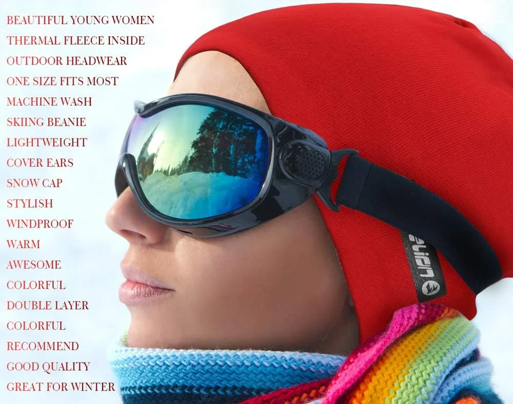 Softshell Winter Fleece Lined Beanie Hats, 9" Running Skull Cap Thermal Tactical Watch Cap Men Women