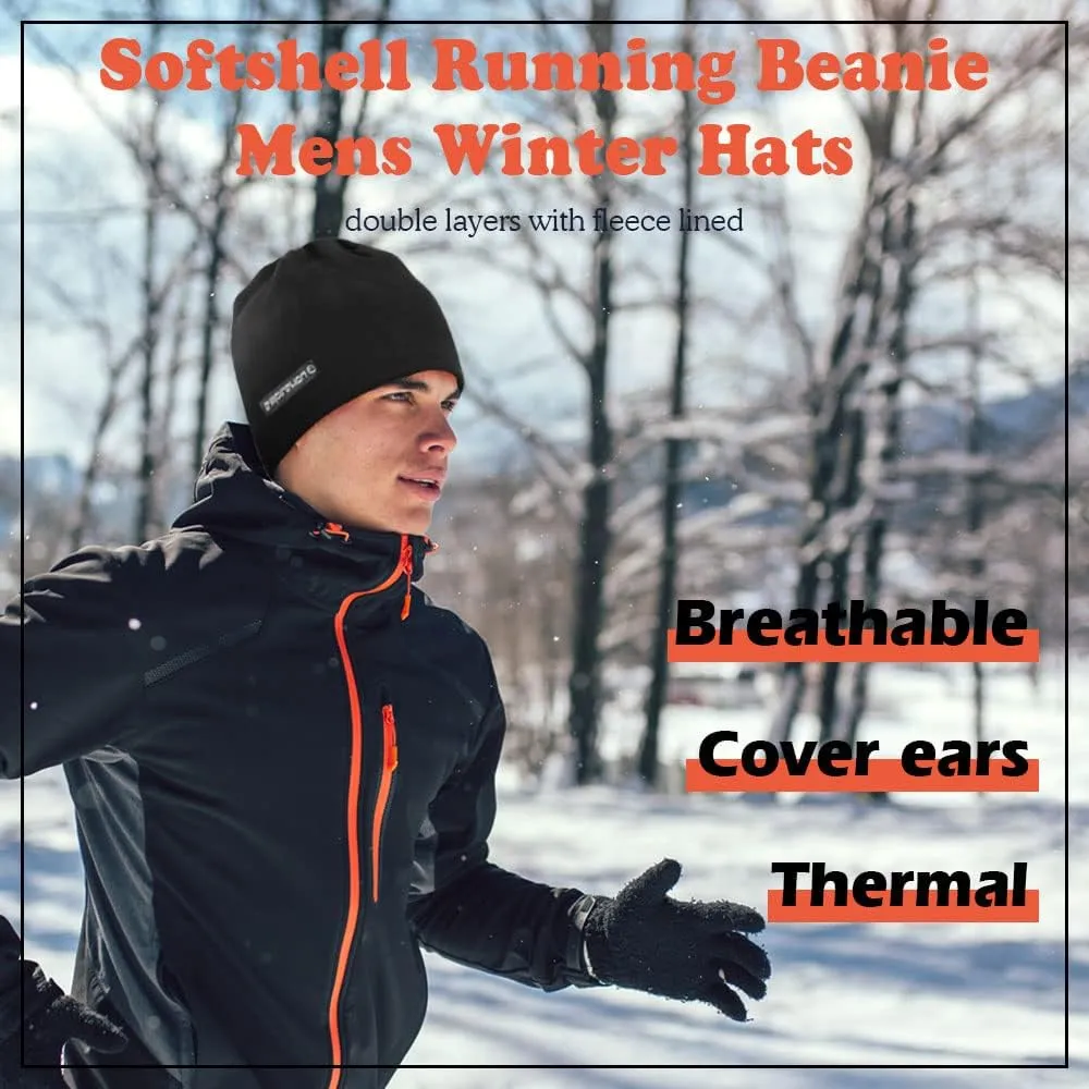 Softshell Winter Fleece Lined Beanie Hats, 9" Running Skull Cap Thermal Tactical Watch Cap Men Women