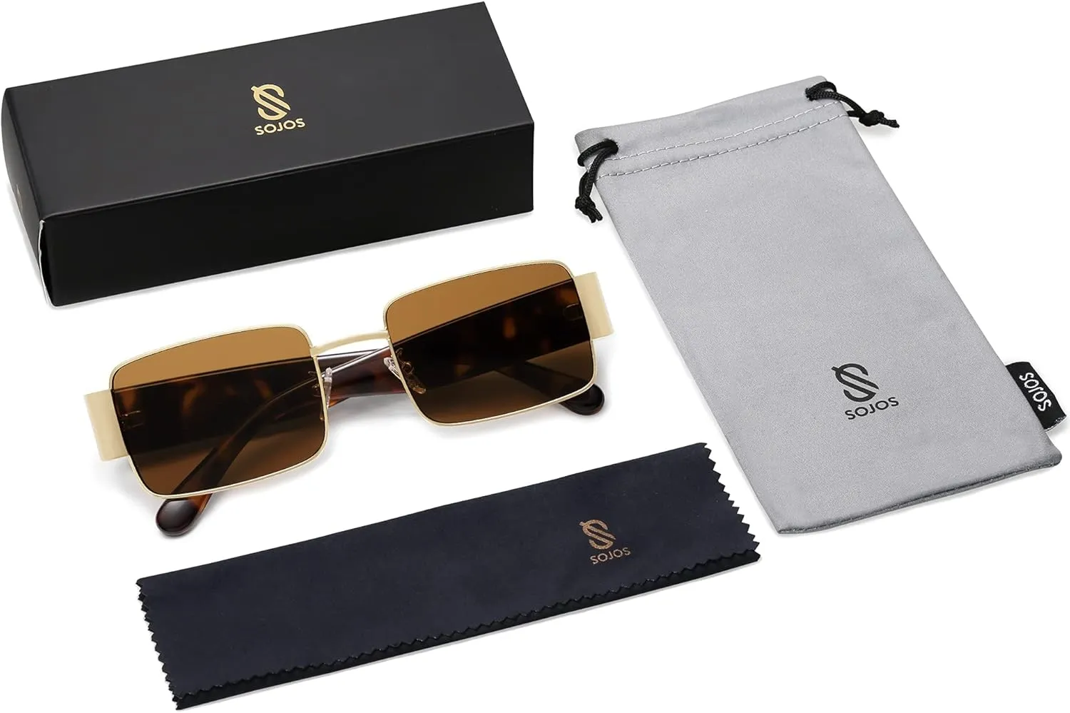 SOJOS Retro Fashion Rectangle Sunglasses Womens Mens Vintage Trendy Square Shades SJ1162