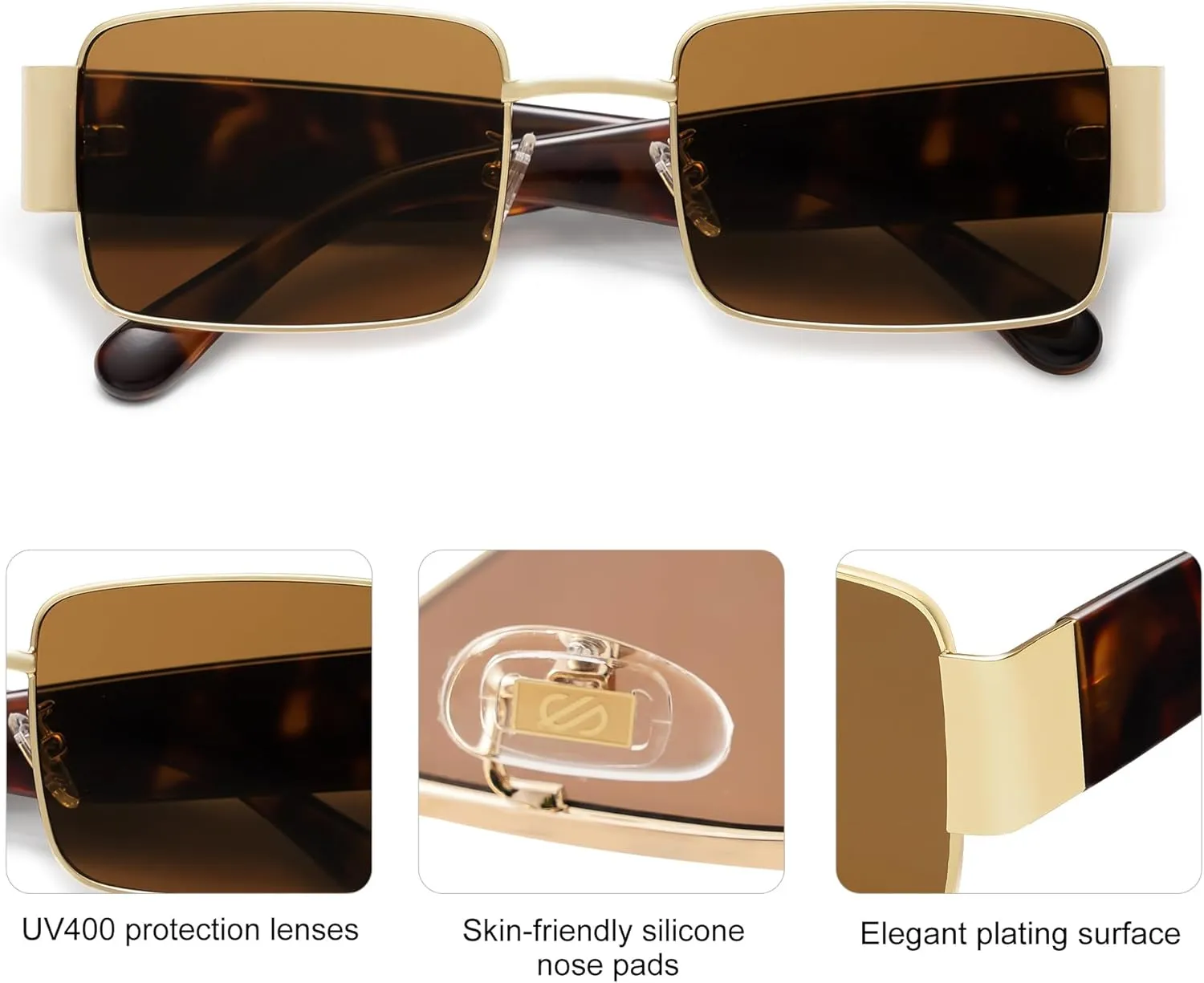 SOJOS Retro Fashion Rectangle Sunglasses Womens Mens Vintage Trendy Square Shades SJ1162