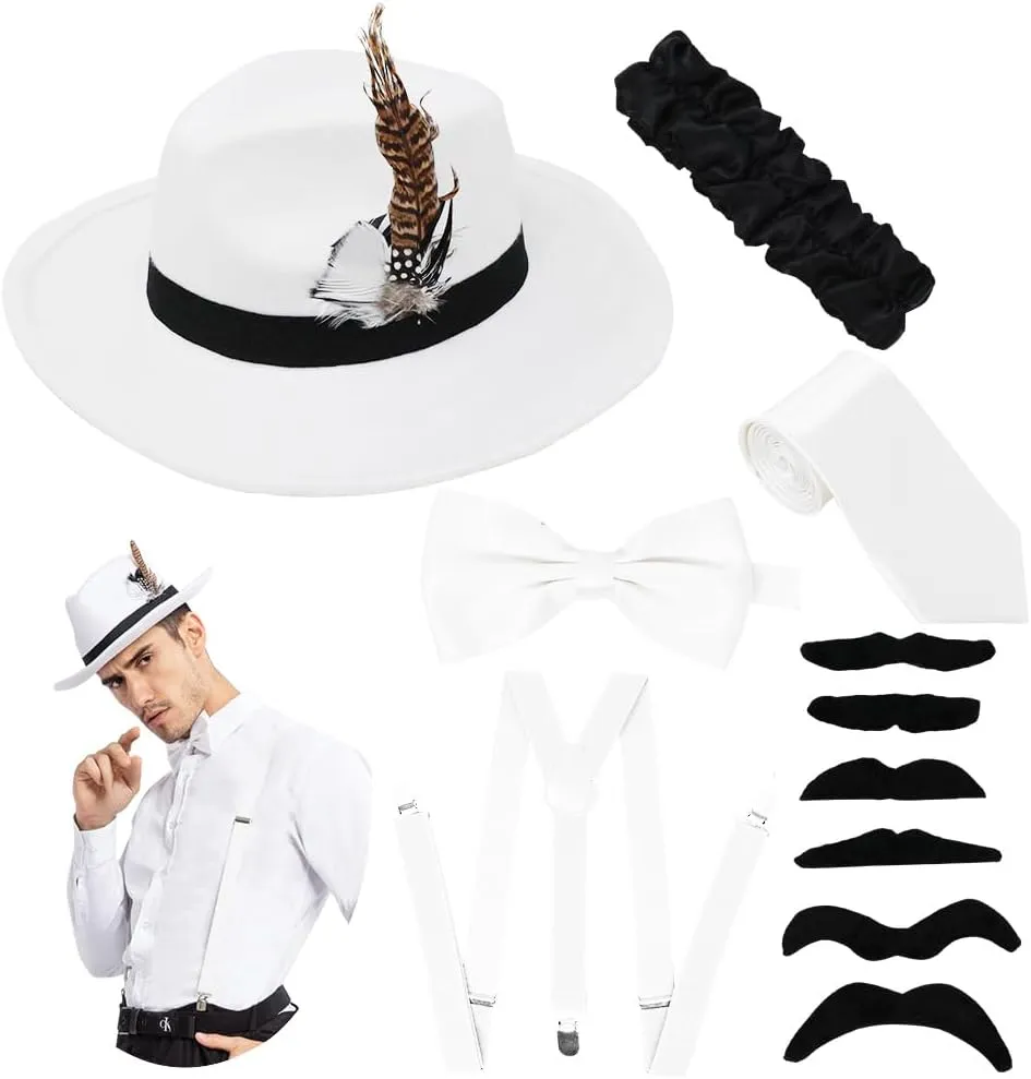 Spooktacular Creations Manhattan 1920s Mens Hat Accessories Gatsby Gangster Retro Hat Suspender Bow Tie Halloween Costume Set