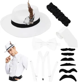 Spooktacular Creations Manhattan 1920s Mens Hat Accessories Gatsby Gangster Retro Hat Suspender Bow Tie Halloween Costume Set
