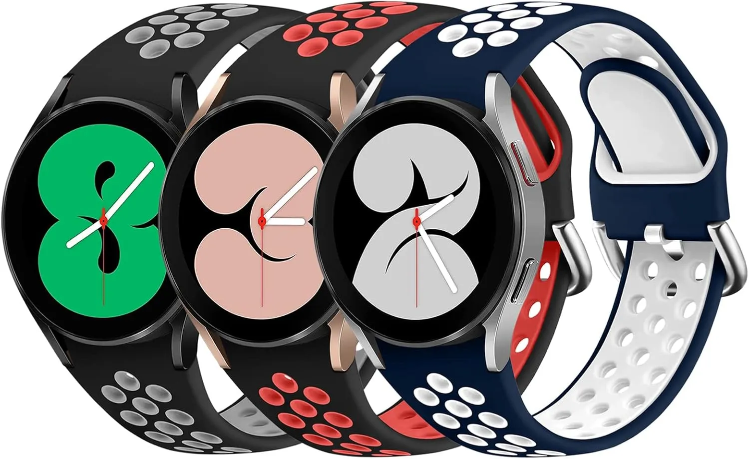 Sport Bands for Samsung Galaxy Watch 7/6/5/4 40mm 44mm,Watch 6/4 Classic 47mm 43mm/46mm 42mm Women/Men,Silicone Strap Galaxy Watch FE Band/Watch 5 Pro 45mm,No Gap Wristband Breathable Correa 3 Pack