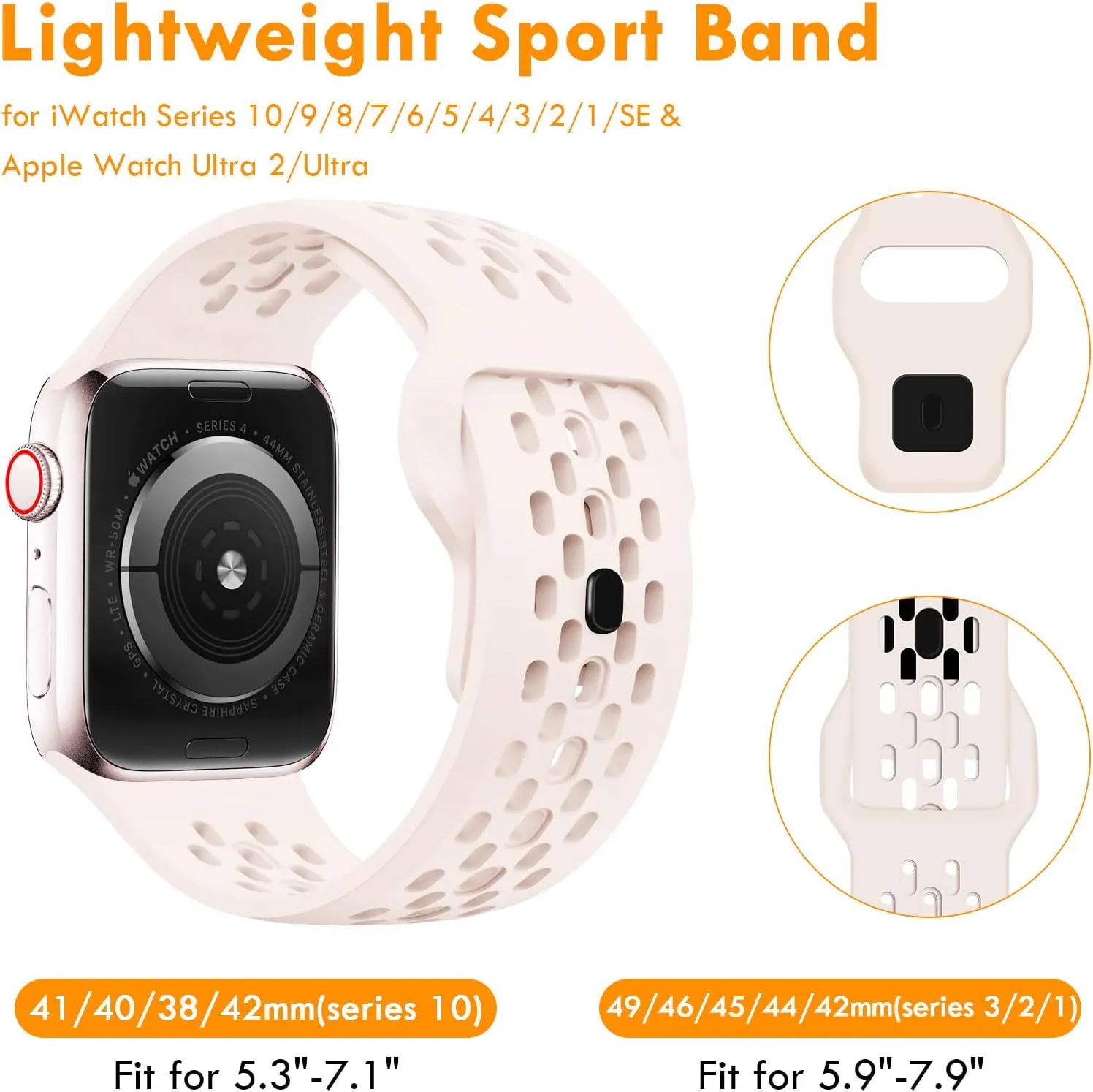 Sport Strap for Apple Watch Bands 40/41/38mm Women, Breathable Silicone Bracelet Compatible with Series 10(42mm)/9/8/7/6/5/4/3/2/1 iWatch Bands, Soft Waterproof Wristband for Apple Watch Pink
